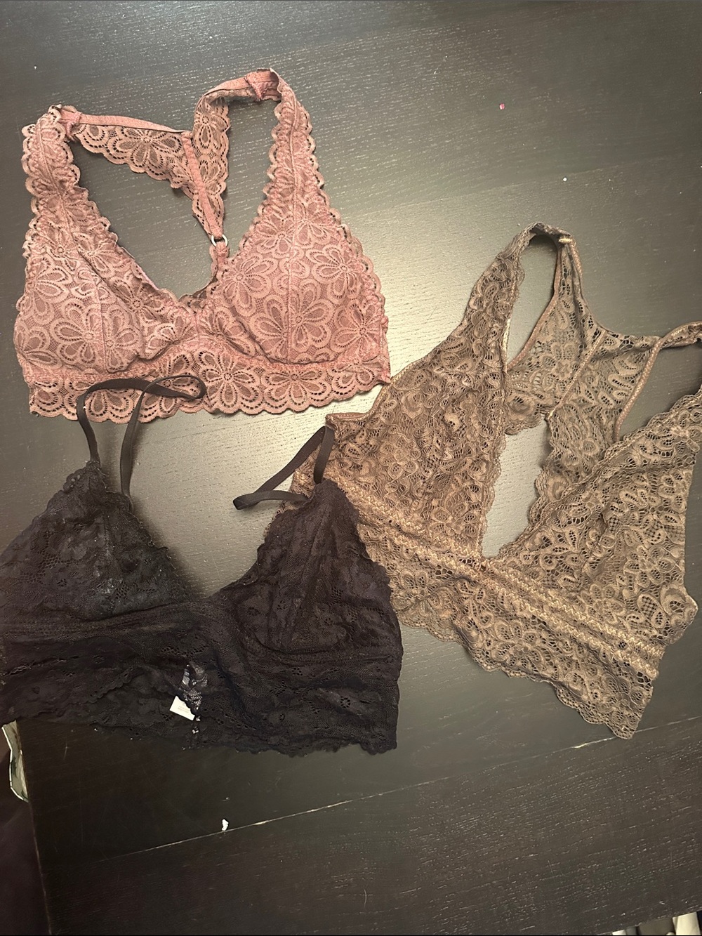 Hollister/garage/walmart brand Lace Bralette Trio in Dusty Rose, Taupe & Black